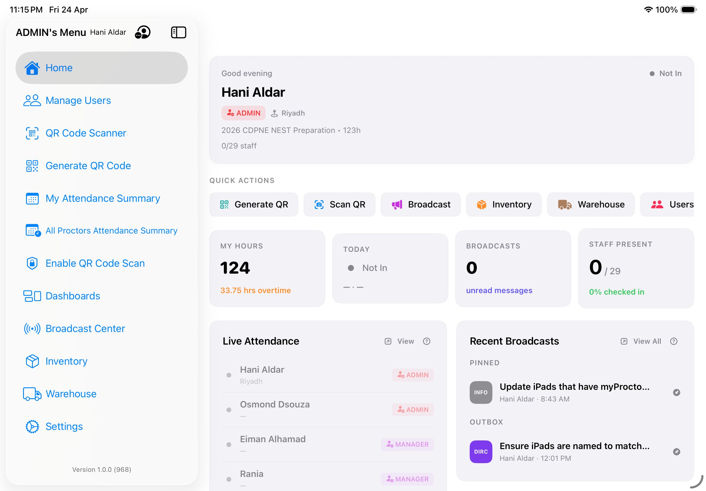 Sidebar open showing the menu items